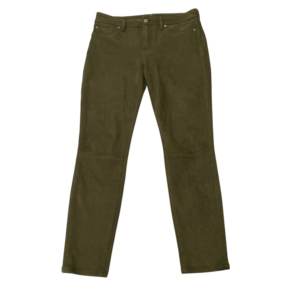 7 For All Mankind Olive Green Faux Suede Snakeskin Skinny Pants Size 29